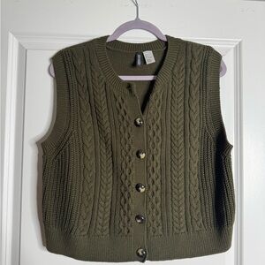 H&M Dark Green Cable Knit Sweater Vest